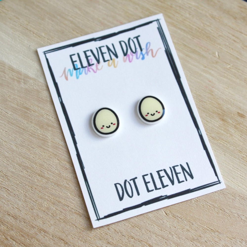 Kawaii White Chicken Egg Chick Farm Stud Earrings